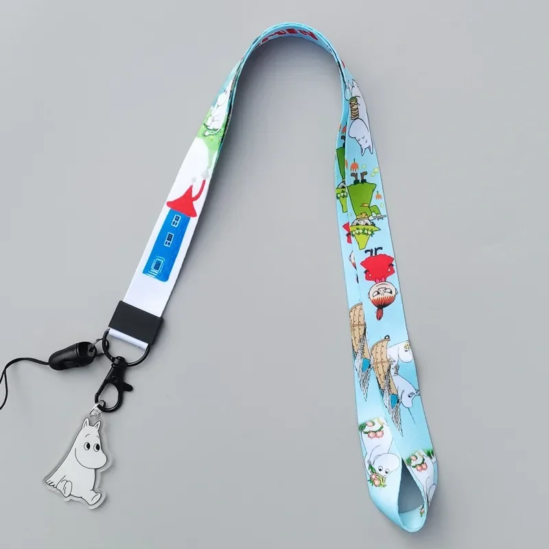 Lanyard Badge Holder - สายคล้องคอโทรศัพท์มือถือสไตล์การ์ตูนน่ารัก M-Moomins สายถักแบนกว้าง ที่ใส่บัตร ตราปักหน้าอกพิมพ์ลายด้วยความร้อน