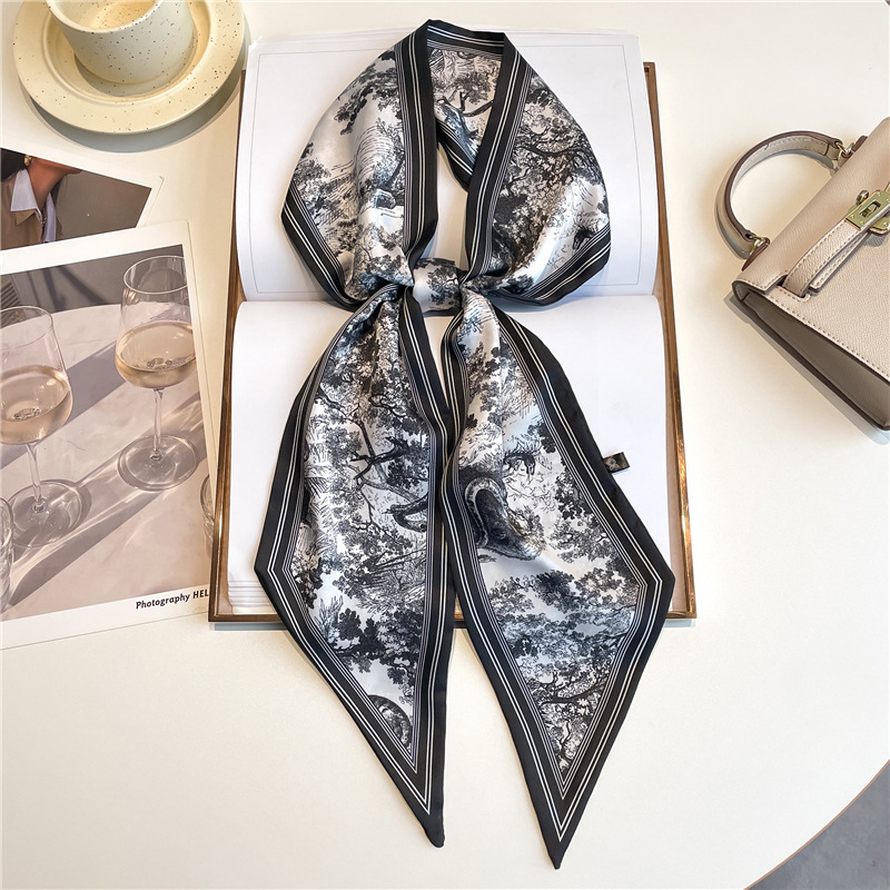 Silk Neck Scarf - ผ้าพันคอไหมพรมยาวหรูหรา ผ้าคาดผมเส้นเล็ก ผ้าพันคอไหมแฟชั่น ผ้าคาดผม ผ้าพันคอสำหรับกระเป๋า ผ้าคาดผมลายพิมพ์