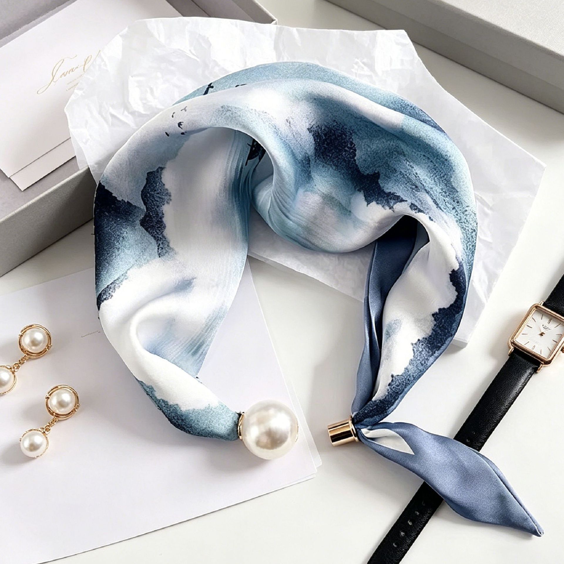 ผ้าพันคอไข่มุกลายเส้นสุดหรูสำห - Silk Neck Scarf บทวิจารณ์และราคา